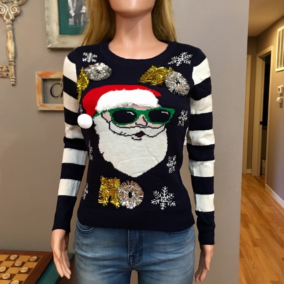 Sweaters - HO HO HO sunglasses Santa Ugly Christmas sweater